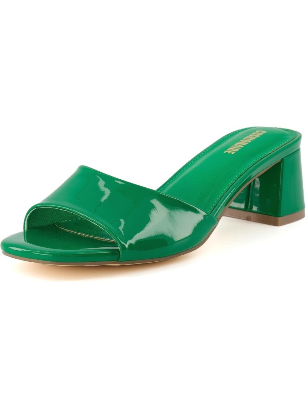 Women's Green Taboo One Band Dress Sandal with Memory Foam Block Chunky Heels